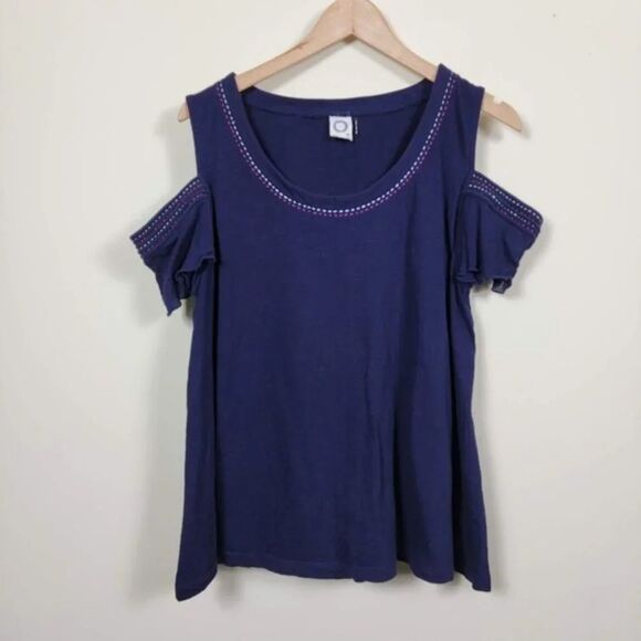 Akemi + Kin Anthropologie Blouse Womans Size M Navy Blue Cotton - Picture 12 of 12
